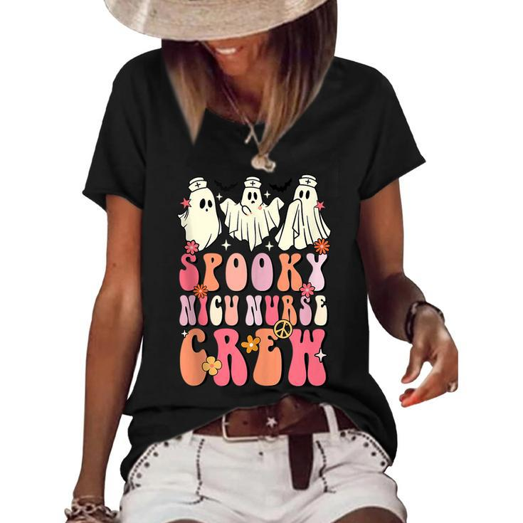 Spooky Nicu Nurse Crew Ghost Groovy Halloween Nicu Nurse Women's Loose T-shirt