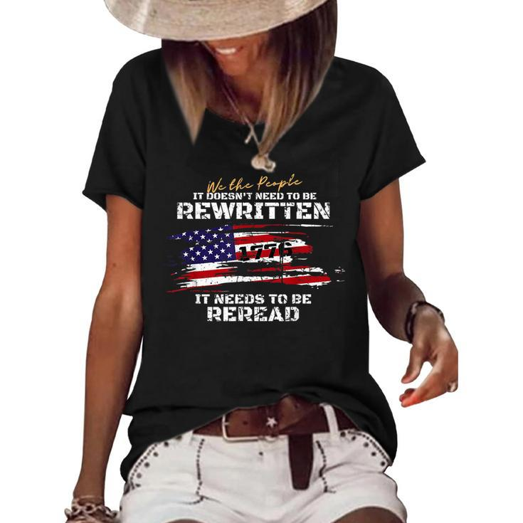 Vintage American Flag It Doesnt Need To Be Rewritten 2022 Women's Short Sleeve Loose T-shirt