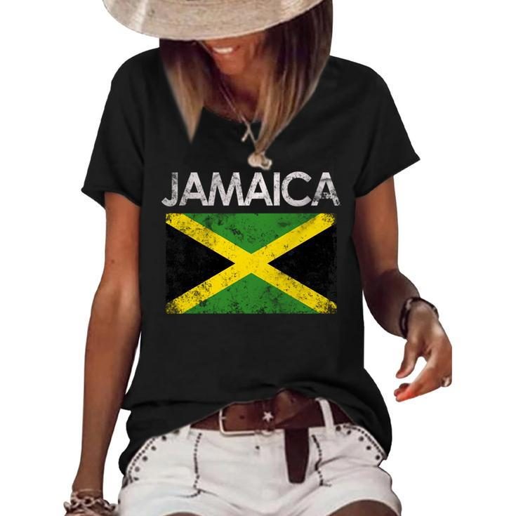 Vintage Jamaica Jamaican Flag Pride Gift   Pride Month Funny Designs Funny Gifts Women's Short Sleeve Loose T-shirt