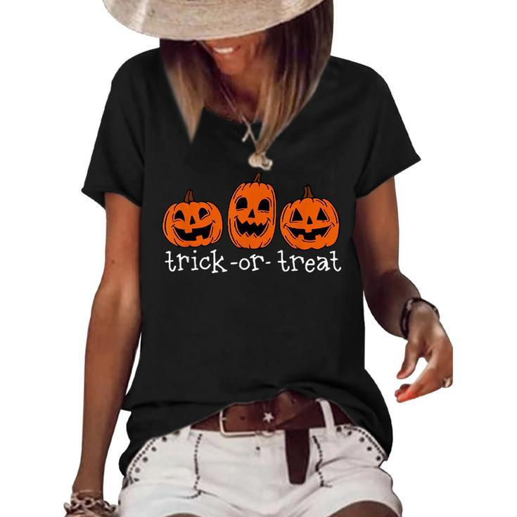 Vintage Trick Or Treat Pumpkin Halloween Costume Pumpkin Funny Gifts Women's Short Sleeve Loose T-shirt