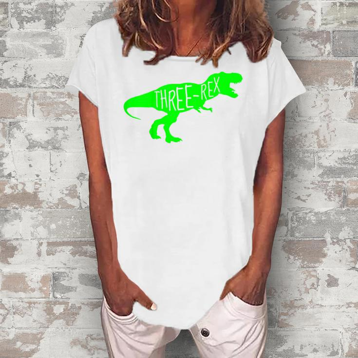 Kids 3 Year Old Birthday Boy Dinosaur Three Rex Green Dinosaur Women's Loosen T-Shirt