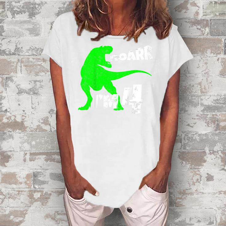 Kids 4Th Birthday Boy Roar Im Four Dinosaur Party Dinosaur Women's Loosen T-Shirt