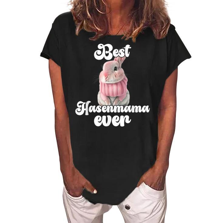 Best Rabbit Mama Ever Retro Winter Rabbit Mum  Gift For Women Women's Loosen Crew Neck Short Sleeve T-Shirt
