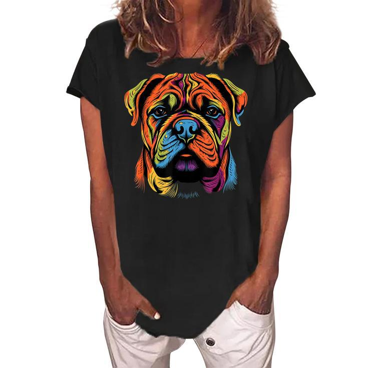 Bullmastiff Mom Or Dad Colorful Puppy Dog Lover Cute Black Women's Loosen Crew Neck Short Sleeve T-Shirt