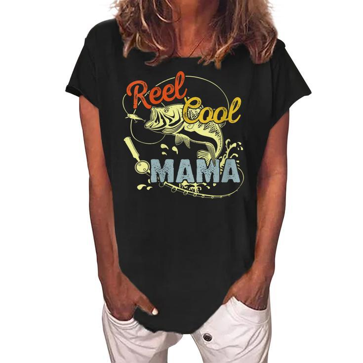 Mothers Day Funny Retro Reel Cool Mama Fishing Lover  Gift For Womens Gift For Women Women's Loosen Crew Neck Short Sleeve T-Shirt