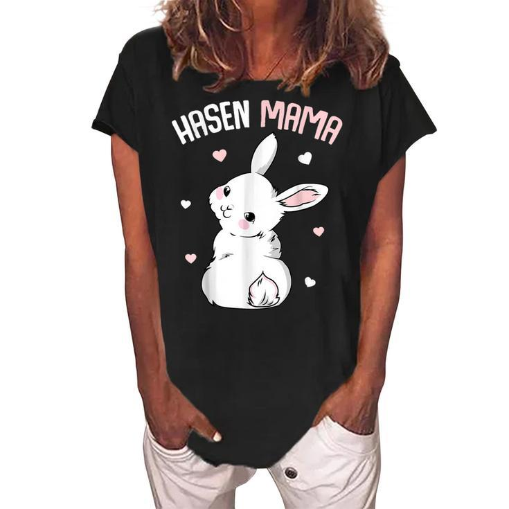 Rabbit Mum  With Rabbit Easter Bunny  Gift For Women Women's Loosen Crew Neck Short Sleeve T-Shirt