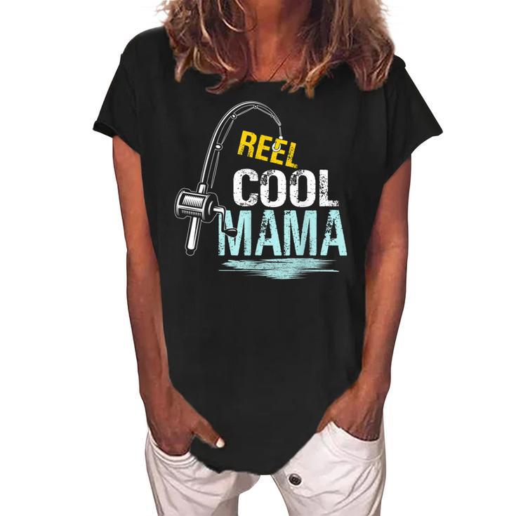 Reel Cool Mama Fishing Fisherman Funny Retro  Gift For Women Women's Loosen Crew Neck Short Sleeve T-Shirt