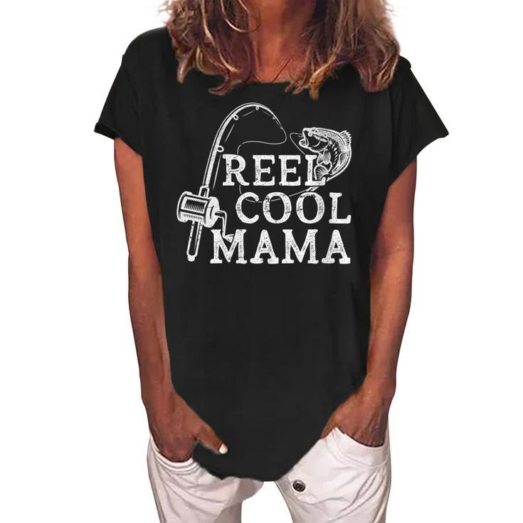 Retro Reel Cool Mama Fishing Fisher Mothers Day  Gift For Womens Gift For Women Women's Loosen Crew Neck Short Sleeve T-Shirt