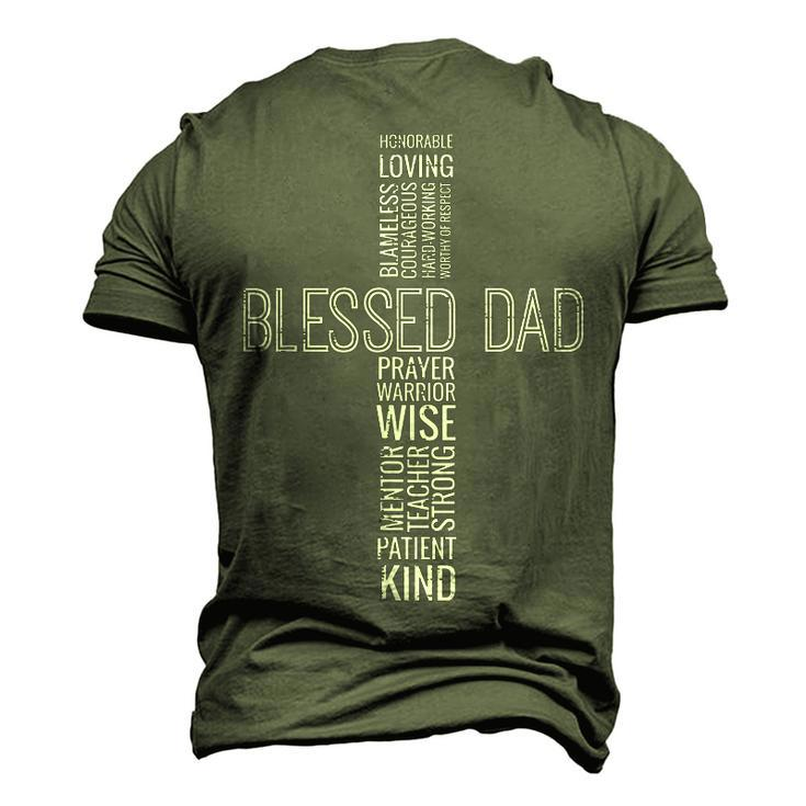 Fathers Day Blessed Dad Cross Words Christian Papa Daddy Men Men's 3D T-shirt Back Print
