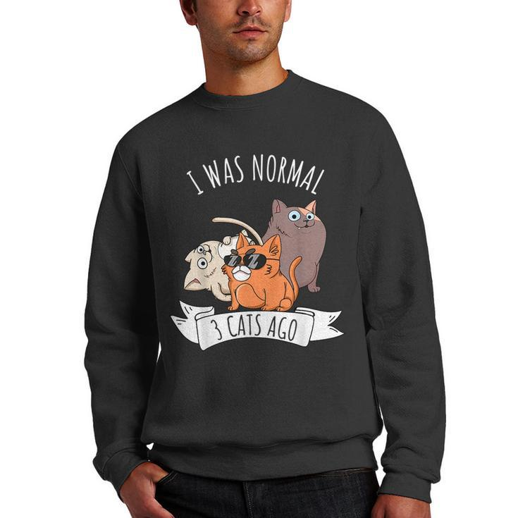 I Was Normal 3 Cats Ago Cat Mom Dad Crazy Cat Lady  Gifts For Mom Funny Gifts Men Crewneck Graphic Sweatshirt