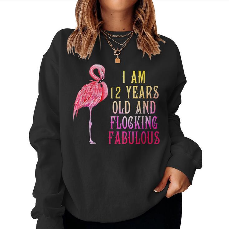 12Nd Birthday Pink Watercolor Flamingo 12 Year T Women Sweatshirt