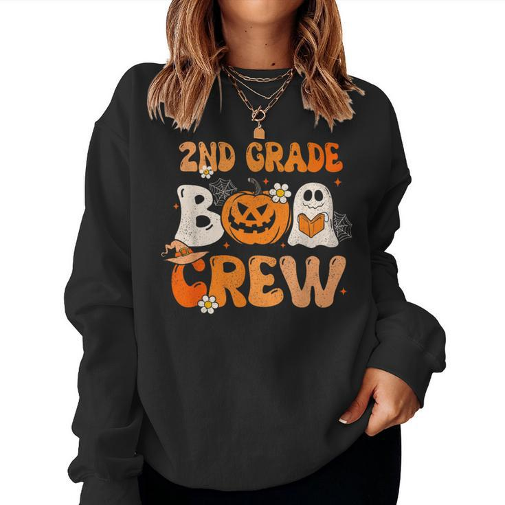 2Nd Grade Boo Crew Teacher Student Halloween Groovy Ghost Women Sweatshirt