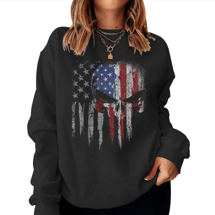 4Th Of July For Women Men American Flag Skull Skeleton Women Sweatshirt