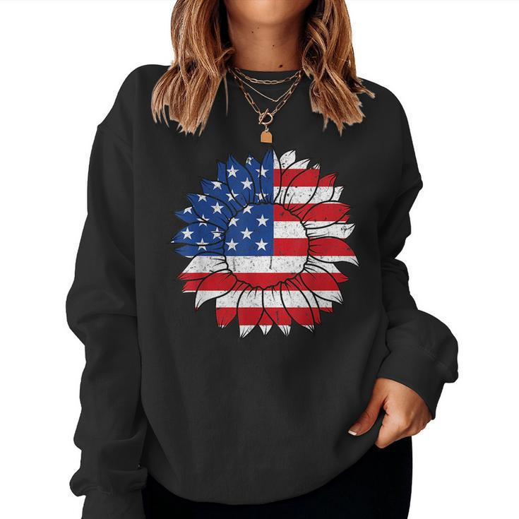 4Th Of July Sunflower Flag Usa American Patriotic Women Sweatshirt