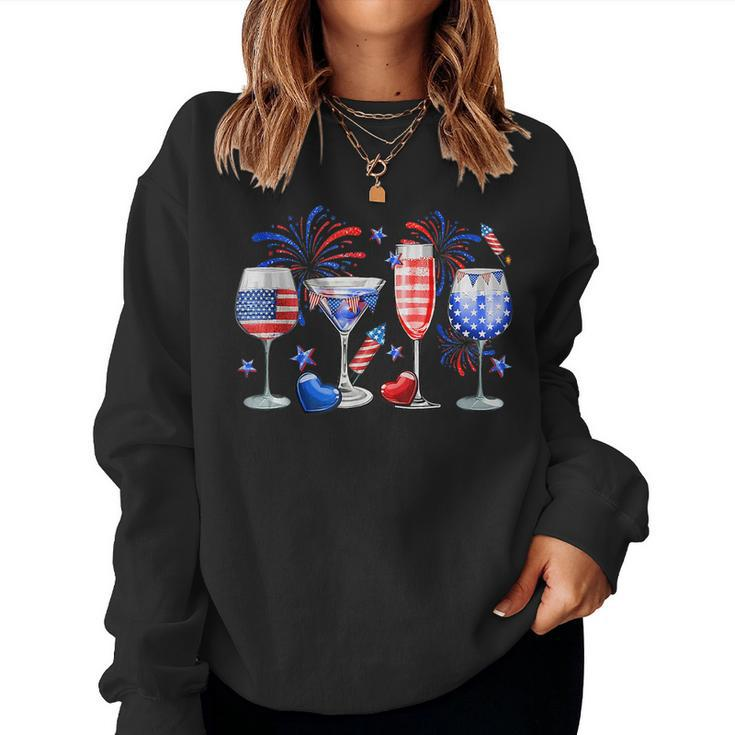 4Th Of July Wine Glasses Independence Day American Flag Women Sweatshirt