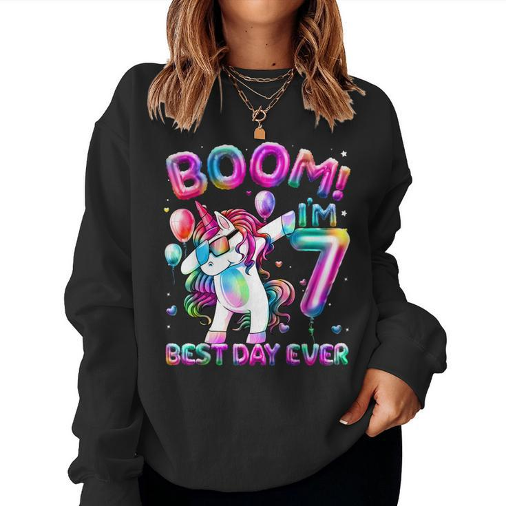 7 Years Old Dabbing Unicorn 7Th Birthday Girl Party Women Sweatshirt