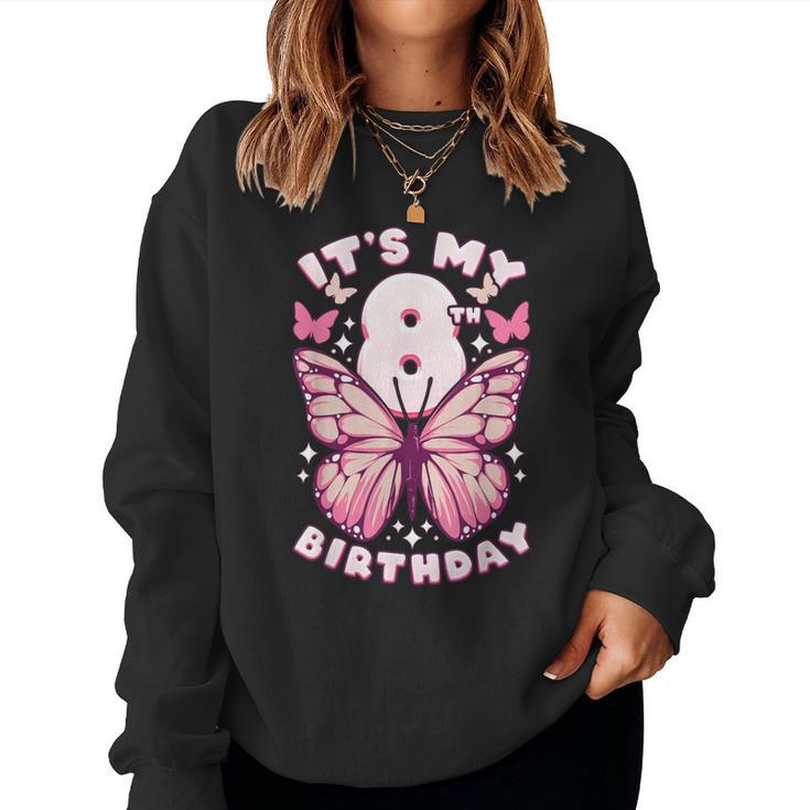 8Th Birthday Girl 8 Years Butterflies And Number 8 Women Sweatshirt