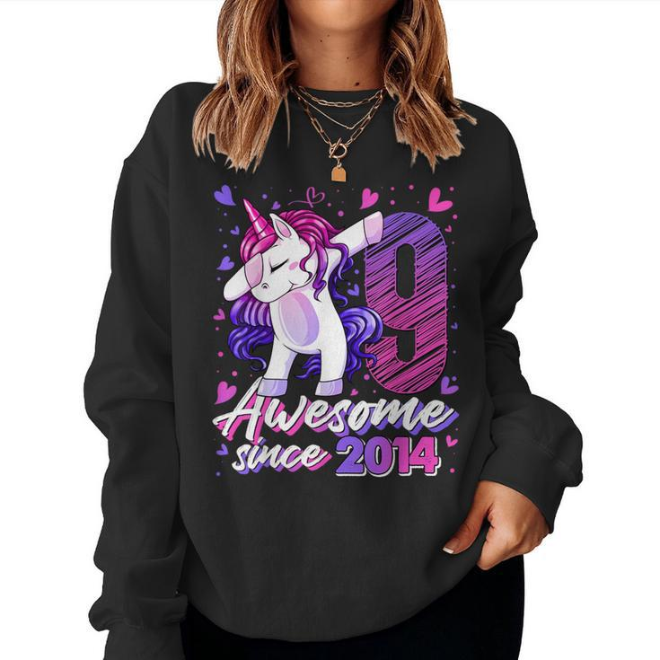 9 Years Old Dabbing Unicorn 9Th Birthday Girl Party Women Sweatshirt
