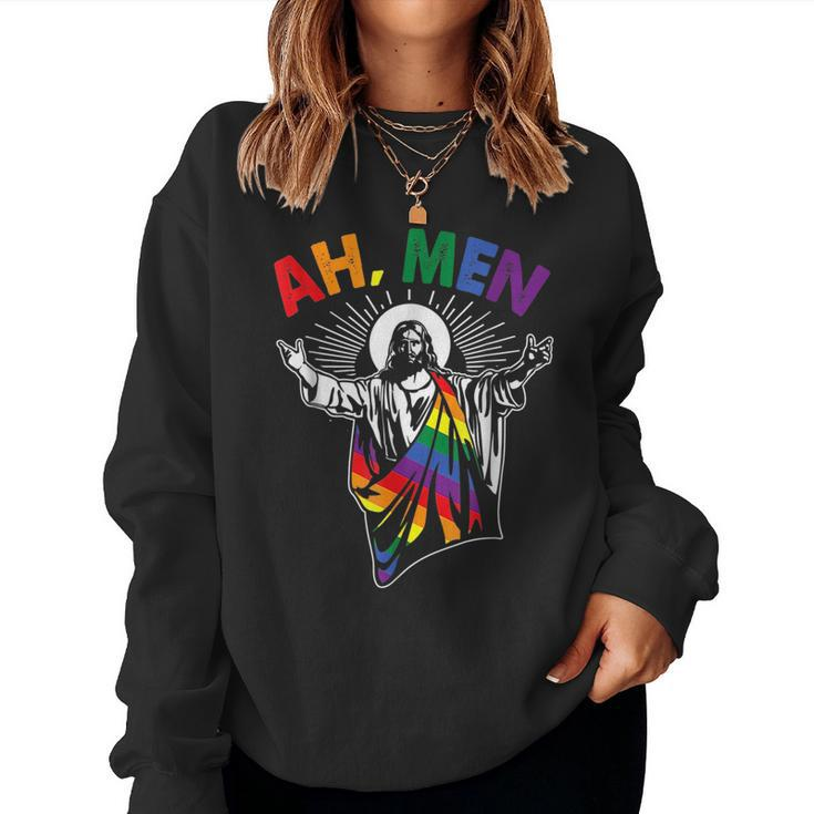 Ah Men Lgbt Gay Pride Jesus Rainbow Flag Christian Short Women Sweatshirt