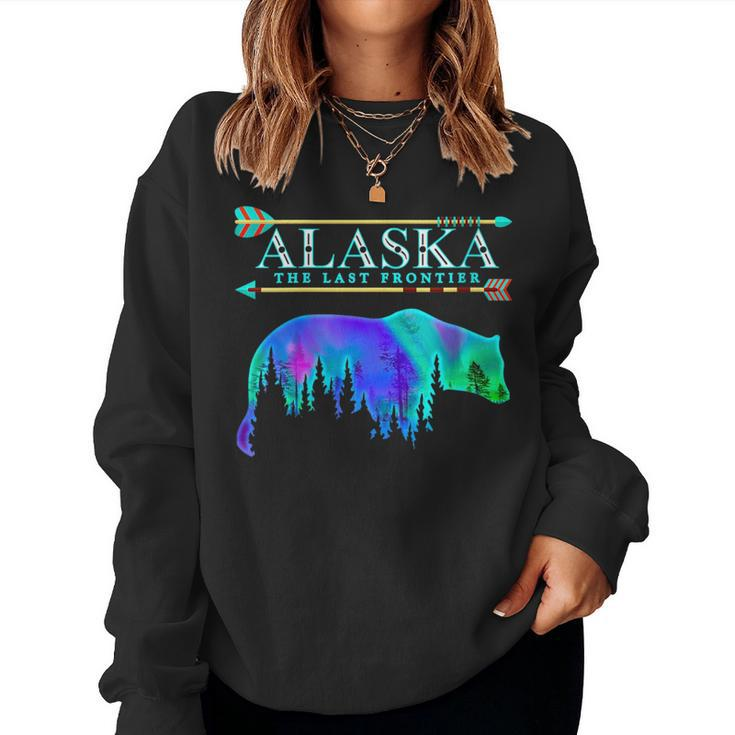 Alaska State Pride Alaska Northern Lights Alaskan Bear  Women Crewneck Graphic Sweatshirt