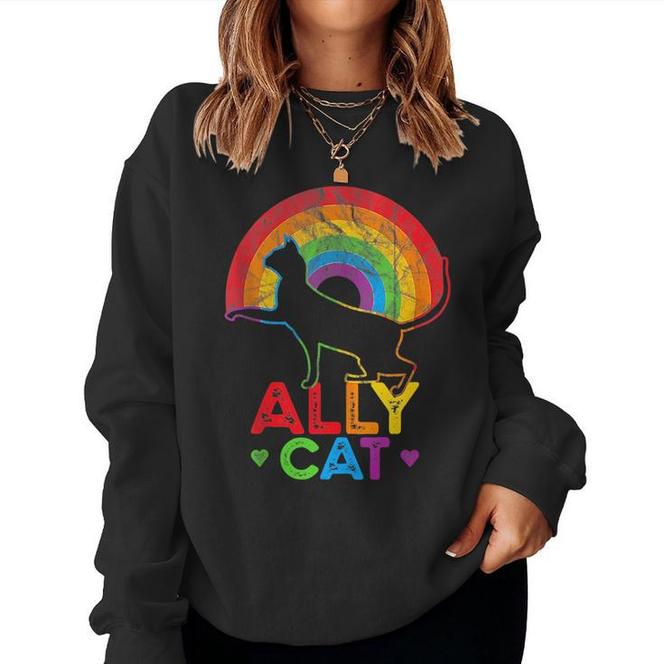 Allycat Lgbt Cat With Ally Pride Rainbow Women Crewneck Graphic Sweatshirt