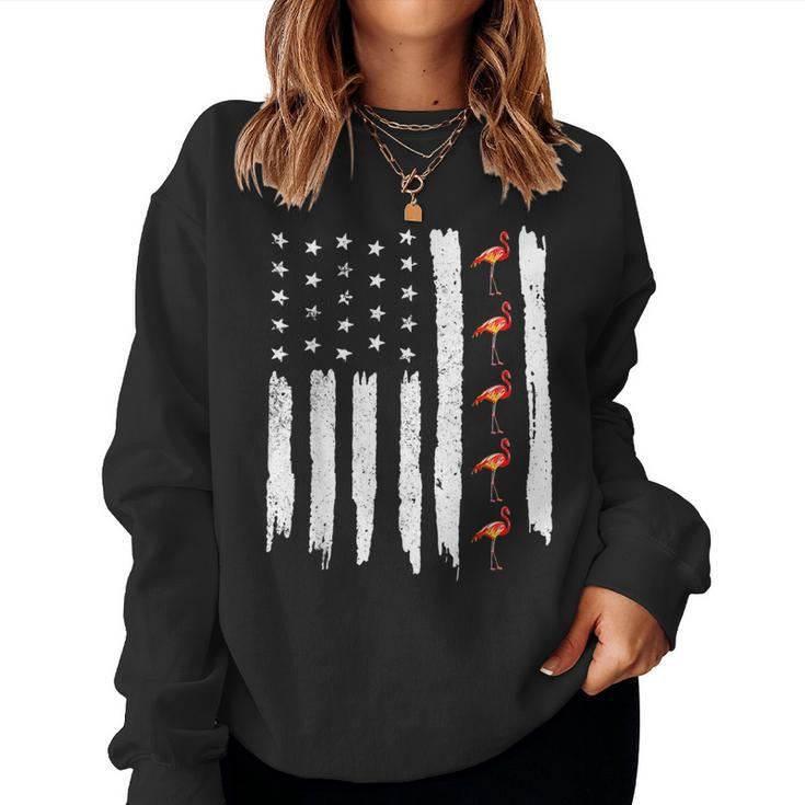 America Stars Stripes And Flamingo Of Usa American Flag Women Sweatshirt