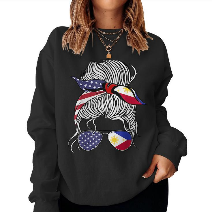 American Filipina Patriot Flag Women Girl Philippines Grown  Women Crewneck Graphic Sweatshirt