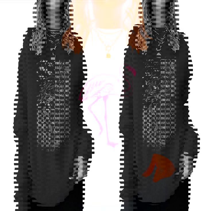 American Flag Pink Flamingo Patriotic 4Th Of July Usa Flag Patriotic Women Sweatshirt