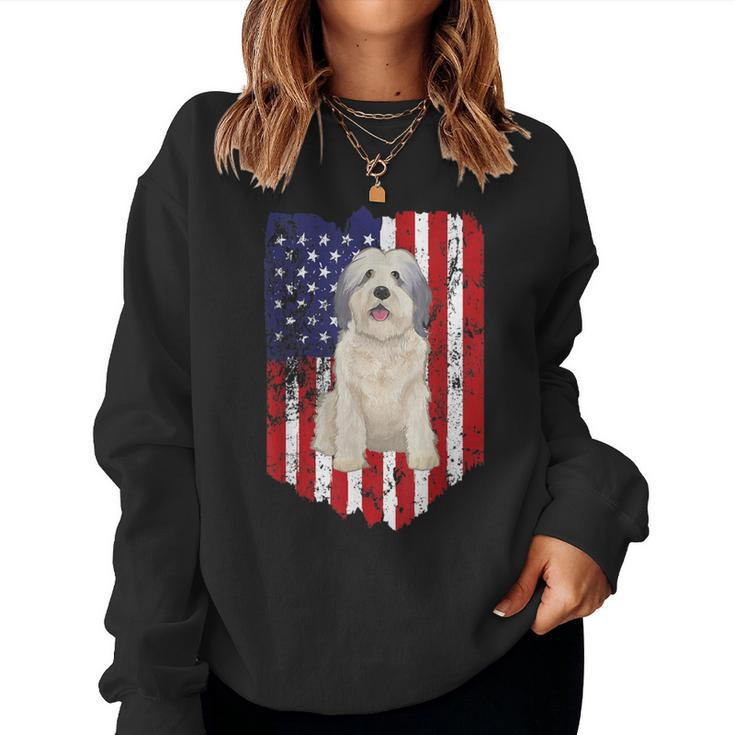 American Flag Polish Lowland Sheepdog 4Th Of July Usa Women Sweatshirt