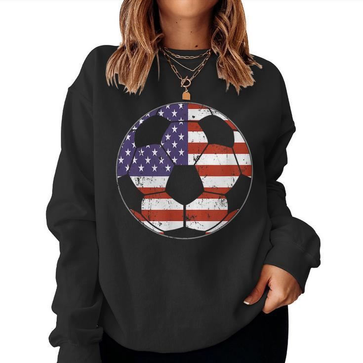 American Flag Soccer Ball Men Women Kids  Women Crewneck Graphic Sweatshirt