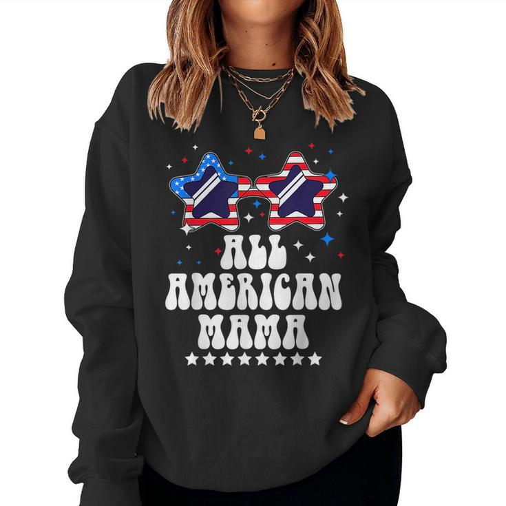 All American Mama Mom Usa Flag Sunglasses 4Th Of July Women Sweatshirt