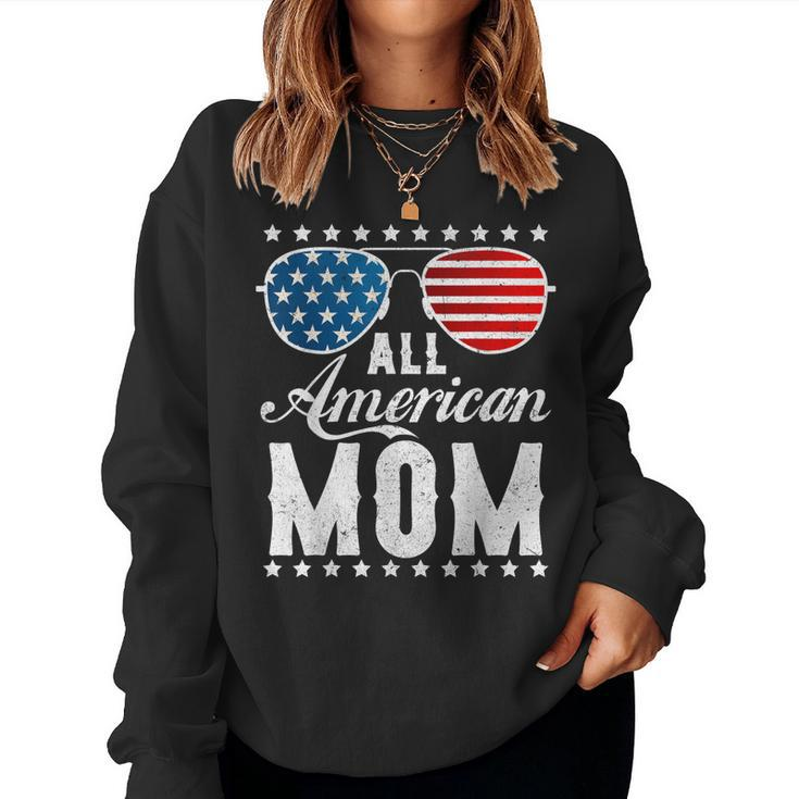 All American Mom - Usa Flag 4Th Of July Matching Sunglasses Women Sweatshirt