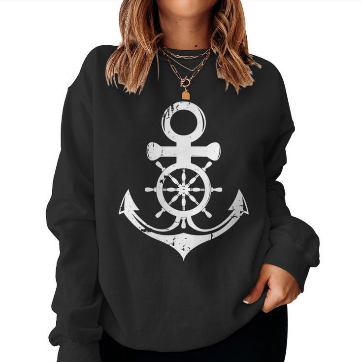 Anchor With Ship Sring Wheel Nautical Vintage Sailor Women Sweatshirt