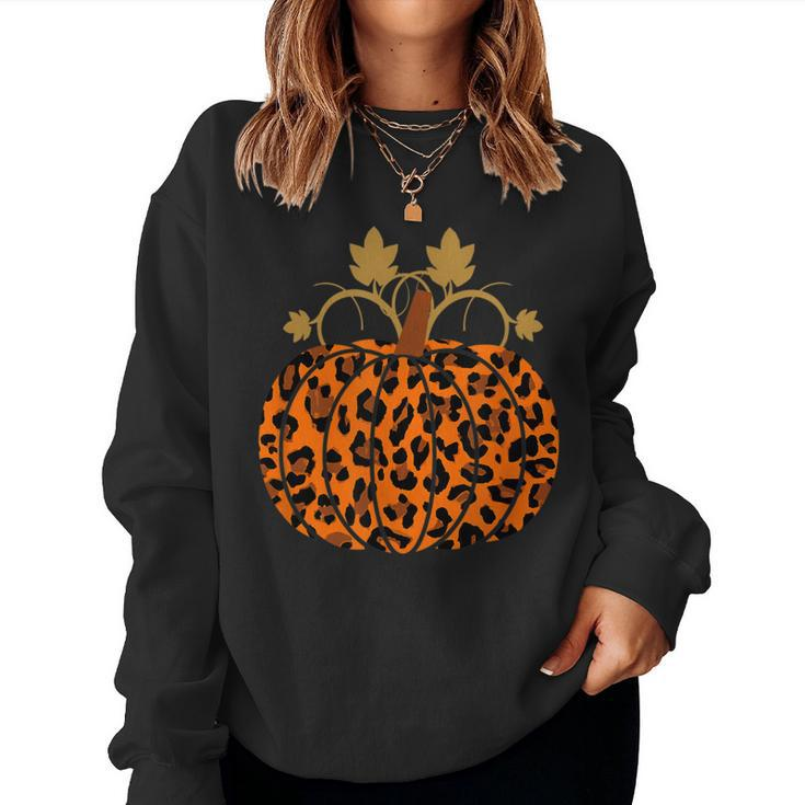 Animal Leopard Print Pumpkin Halloween Fall Autumn Halloween Women Sweatshirt
