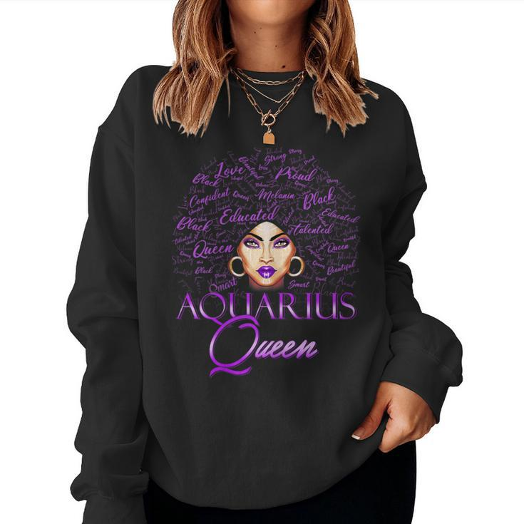 Aquarius Girl Purple Afro Queen Black Zodiac Birthday Women Sweatshirt