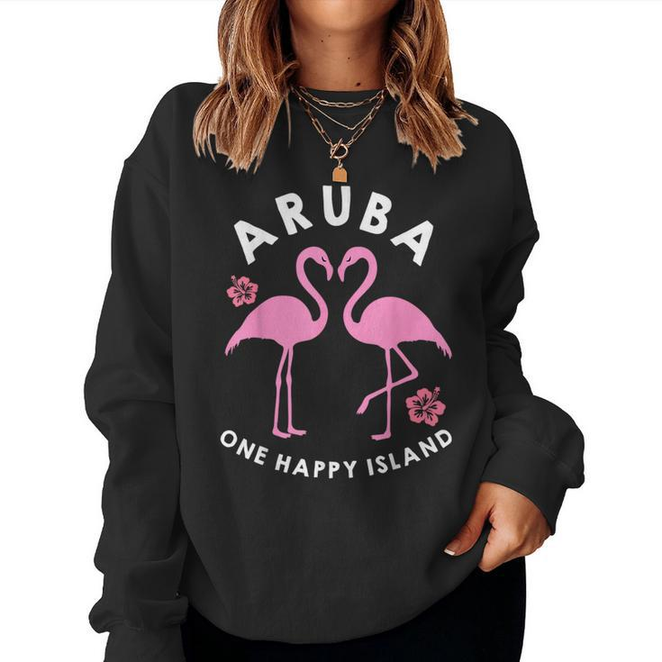 Aruba One Happy Island Flamingo And Flowers Women Crewneck Graphic Sweatshirt