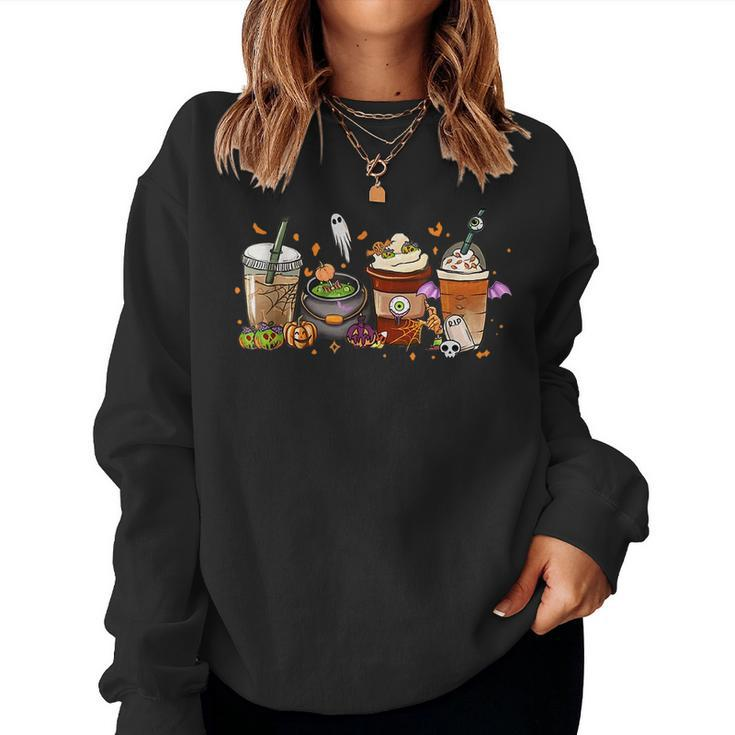 Autumn Fall Coffee Latte Cups Horrors & Ghost Halloween Days For Coffee Lovers  Women Sweatshirt