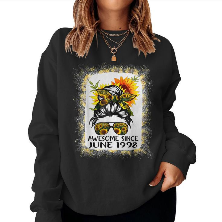 Awesome Since June 1998 Messy Bun Sunflower Vintage Birthday Women Sweatshirt