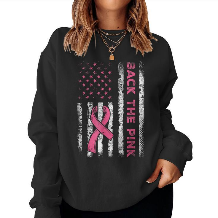 Back The Pink Ribbon Flag Breast Cancer Warrior Women Sweatshirt