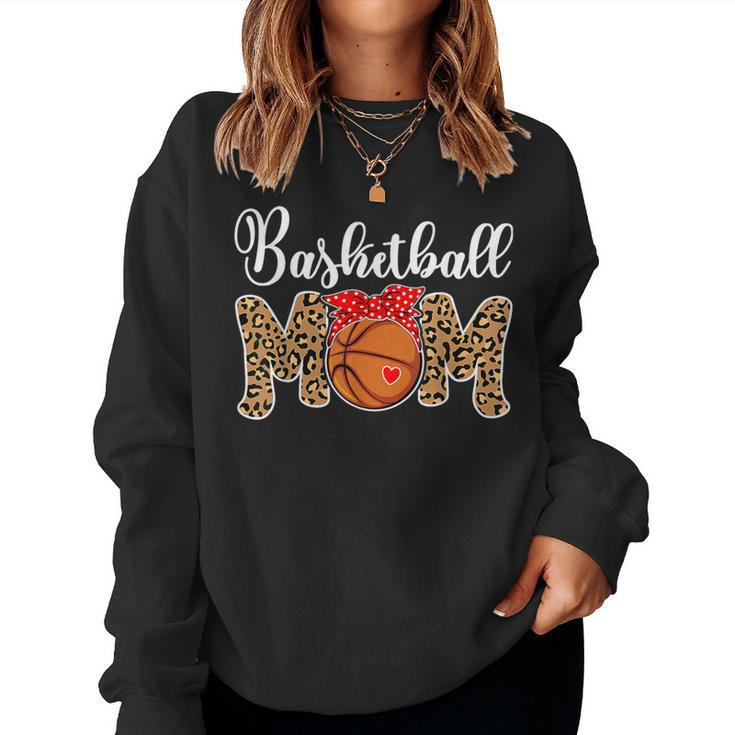 Basketball Mom Leopard Messy Bun Game Day  Women Sweatshirt