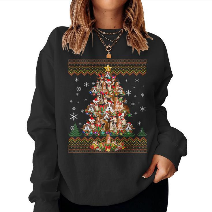 Basset Hound Dog Christmas Tree Ugly Christmas Sweater Women Sweatshirt