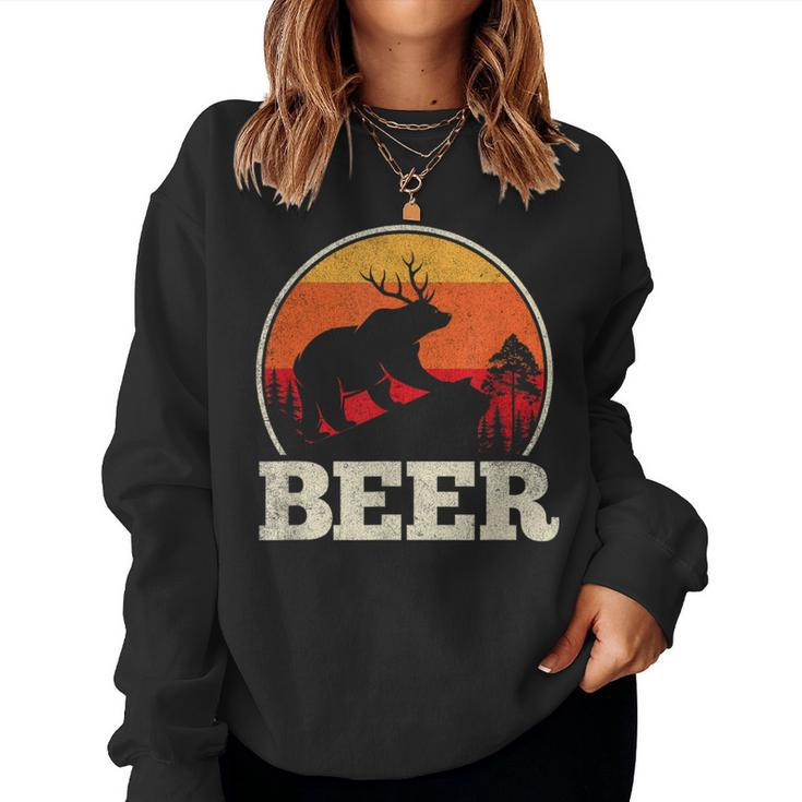 Bear Deer Antlers Craft Beer Retro Graphic Women Sweatshirt