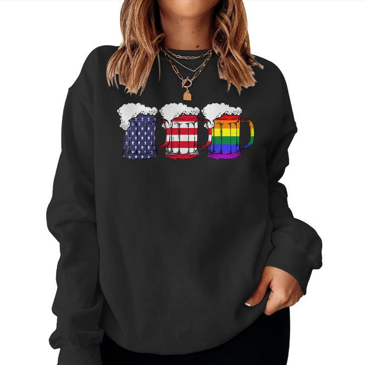 Beer American Flag Drinking Gay Pride Lesbian Lgbt Rainbow Women Sweatshirt