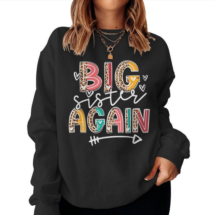 Big Sister Again Leopard Soon To Be Sis Announcement Girls  Women Crewneck Graphic Sweatshirt