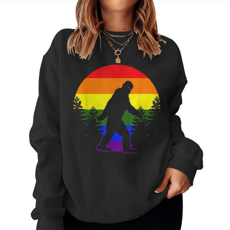 Bigfoot In Forest Lgbt-Q Gay Pride Rainbow Flag Color Ally Women Sweatshirt