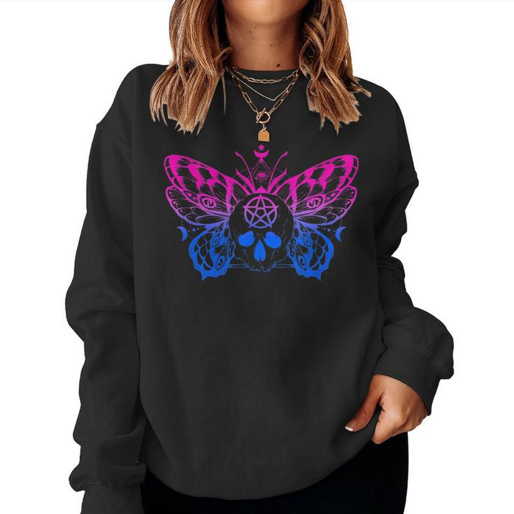 Bisexual Pentagram Pagan Bi Pride Skull Butterfly Goth Witch Women Sweatshirt