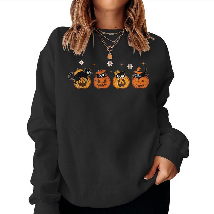 Black Cats Pumpkin Cute Halloween Cat Lover Girls Women Sweatshirt