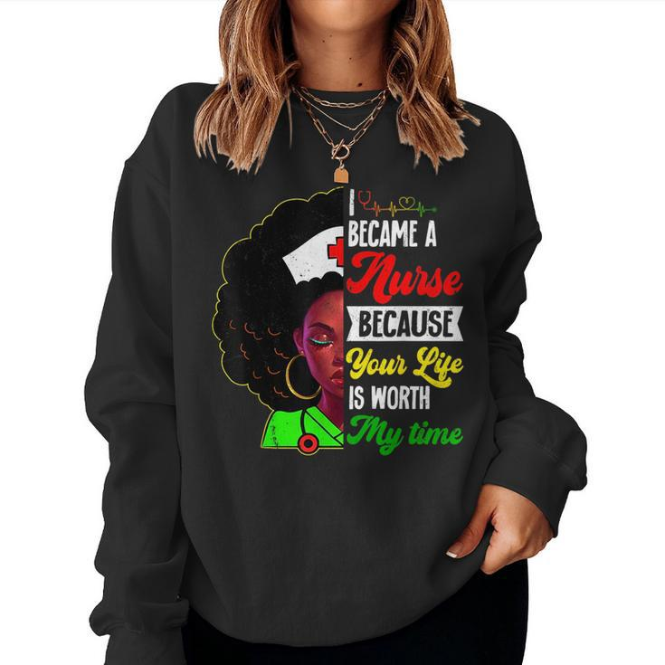 Black Woman Nurse Afro Retro Junenth Black History Month  Women Crewneck Graphic Sweatshirt