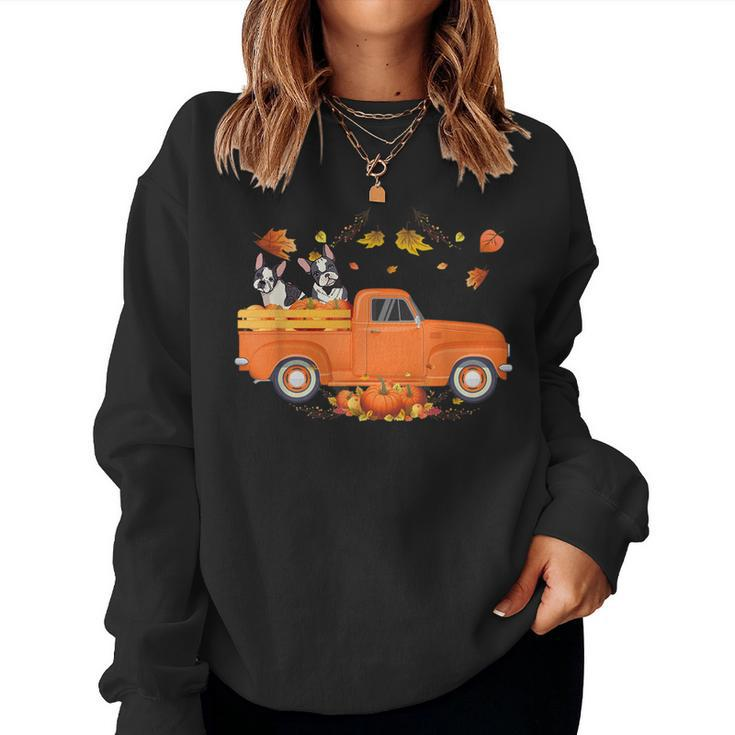 Boston Terrier Pumpkin Truck Fall Thanksgiving Halloween Fall Thanksgiving  Women Sweatshirt