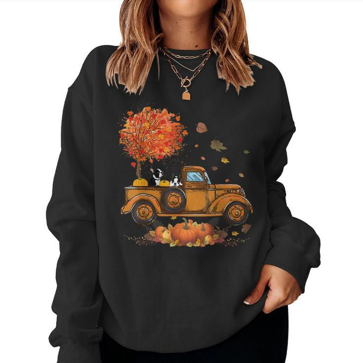 Boston Terrier Pumpkins Truck Autumn Leaf Fall Thanksgiving Fall Thanksgiving  Women Sweatshirt